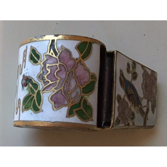 Vintage white Enamel Cloisonne Whistle Pendant Flowers , Birds, Loop Broken - Picture 4 of 5